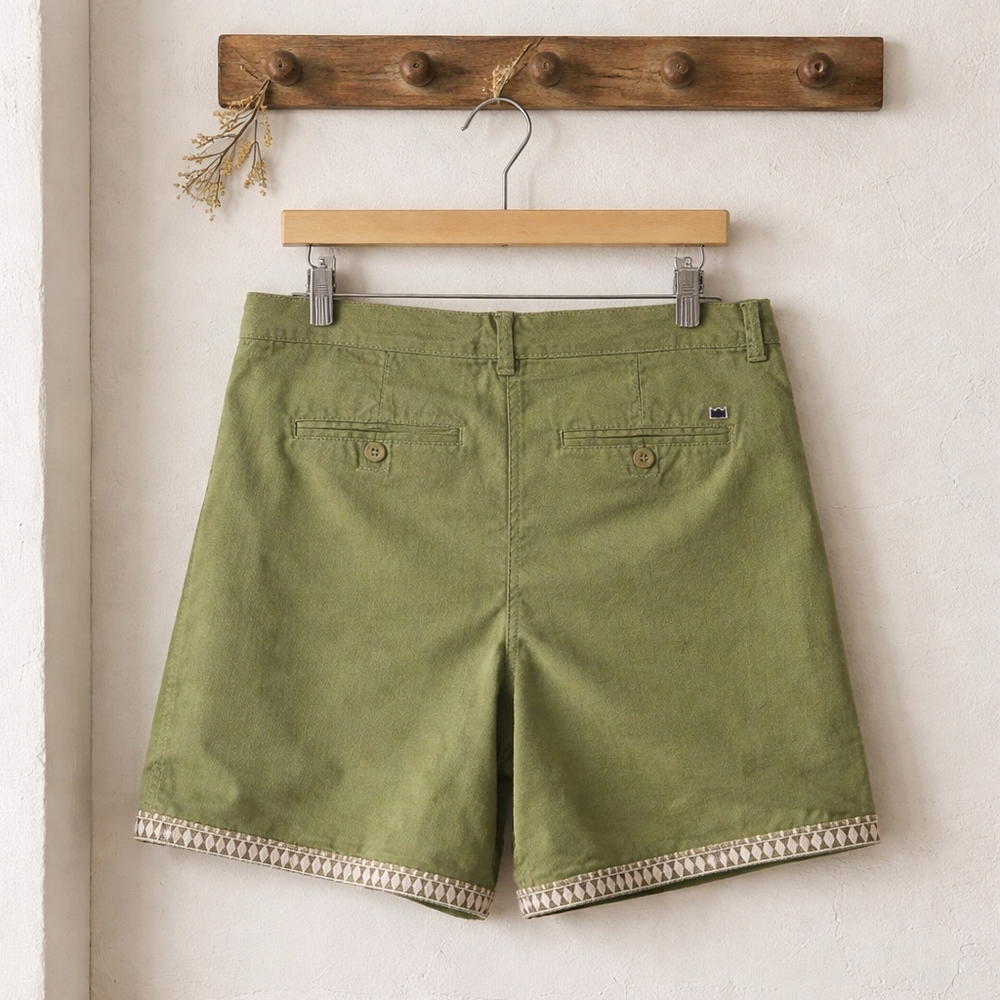 High-Rise Olive Green Embroidered Hem Women's Shorts - Picture 4 of 9